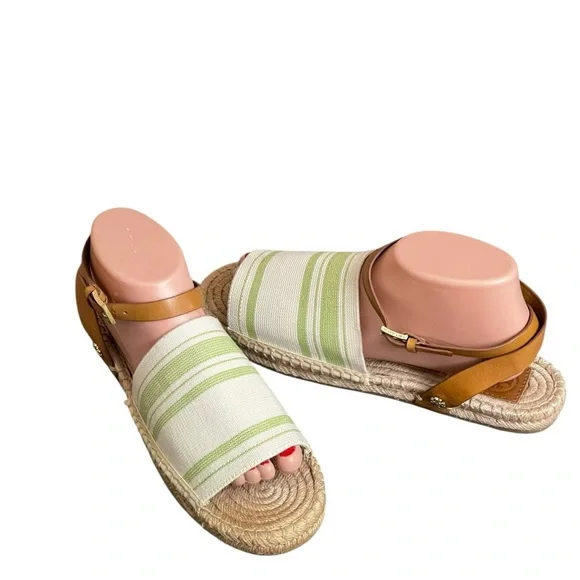TORY BURCH Elastic Awning Stripe
Espadrille Sandal Green and Ivory 9.5 - Picture 2 of 16